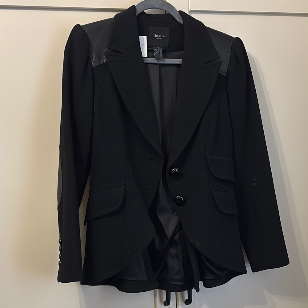 Smythe Black Women's Blazer with Leather Accents